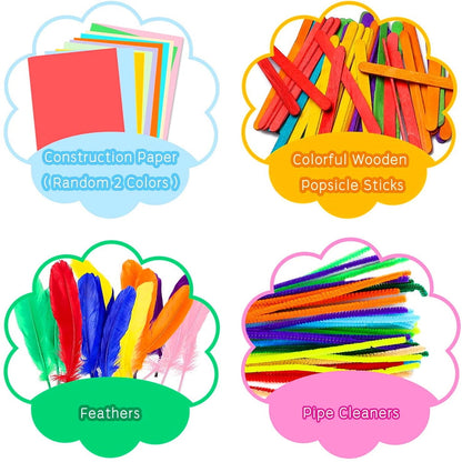 Tcwhniev 1000Pcs DIY Art Craft Kit for Kids Creative Crystal Sticker Felt Wiggle Googly Colorful Wooden Sticks Party Supplies