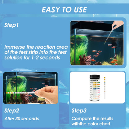 Hvxrjkn 100Pcs Aquarium Test Strips 9 in 1 Fish Tank Test Kit with Test Tube Fast Aquarium Water Testing Strips for Iron Copper Nitrate Nitrite Free Chlorine Hardness Carbonate pH