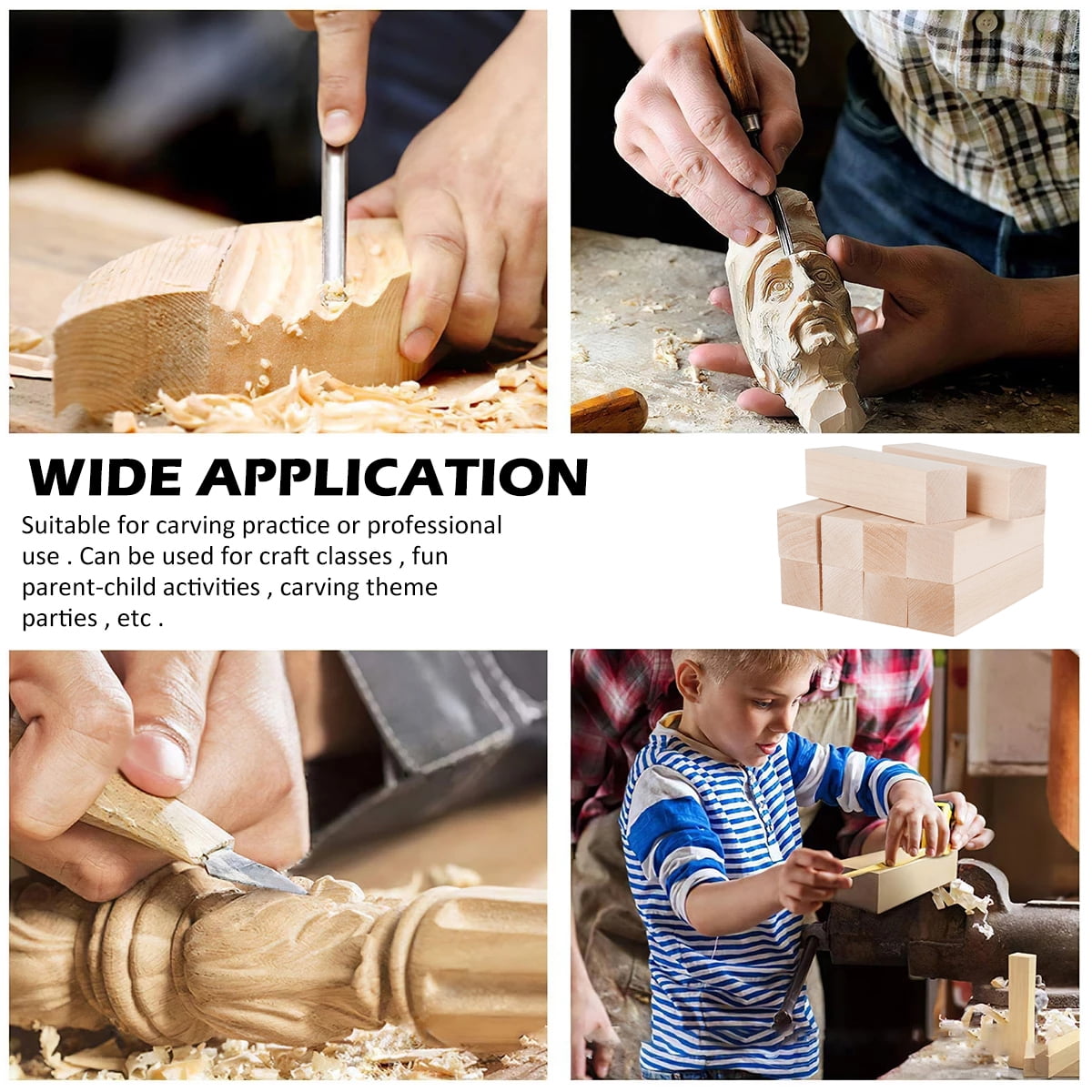 FUYGRCJ 10 Pack Basswood Carving Blocks, 4x1inch Whittling Wood Blocks for Crafts, Soft Wood Carving Blocks Cube Kit, Bass Wood Unfinished Wooden Blocks for Beginners to Advanced Carvers