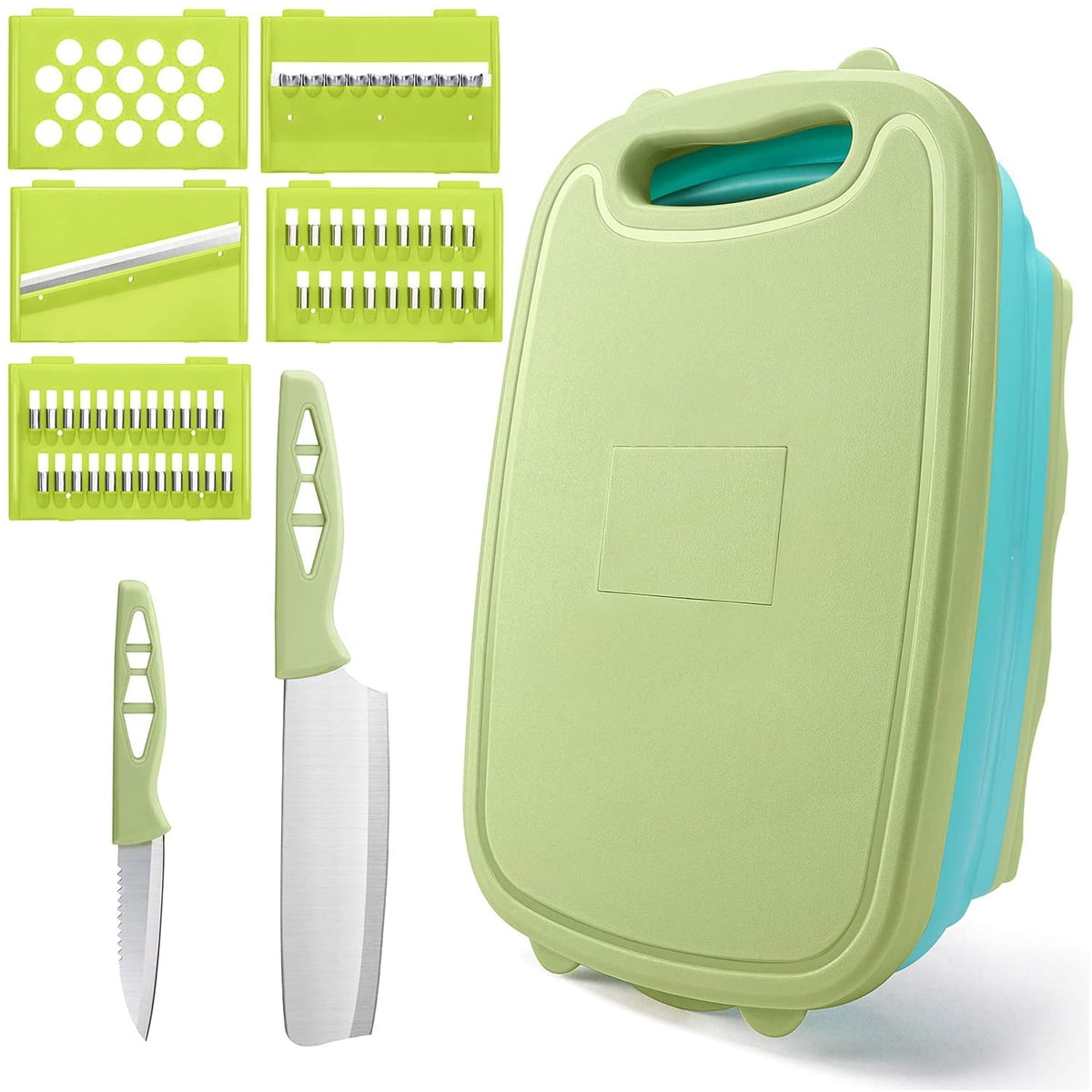 Vegetable Cutter,Collapsible Cutting Board Set 9 In 1 Multifunctional Cutting Board with Colander Portable and Foldable Chopping Board Sapce Saving Kitchen Vegetable Washing Basket for Camping Picnic