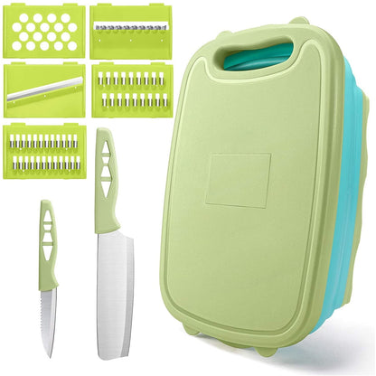 Vegetable Cutter,Collapsible Cutting Board Set 9 In 1 Multifunctional Cutting Board with Colander Portable and Foldable Chopping Board Sapce Saving Kitchen Vegetable Washing Basket for Camping Picnic