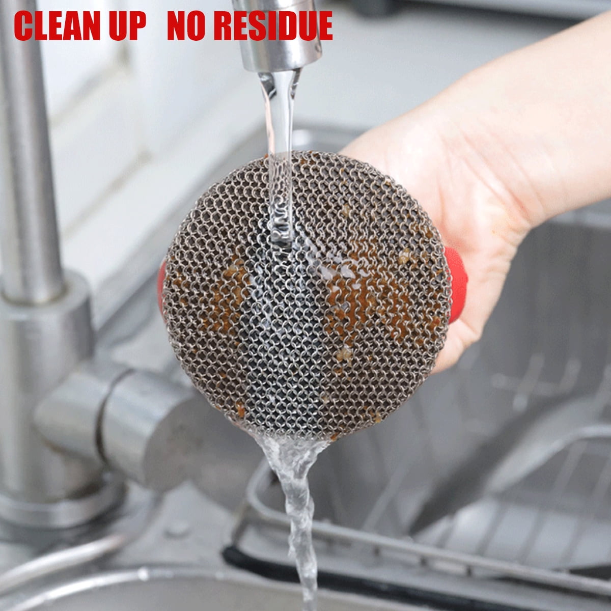 Nyidpsz Stainless Steel Cast Iron Scrubber, Chainmail Scrubber Brush with Handle, Red