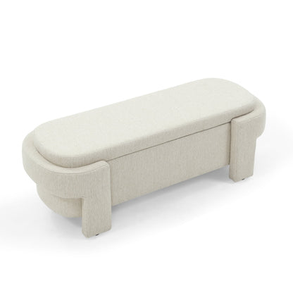 End of Bed Storage Bench, Upholstered Entryway Bed Bench with Sturdy Legs, Modern Indoor Accent Bench Foot of Bed Storage Ottoman Bench for Living Room, Bedroom, Hallway, Beige