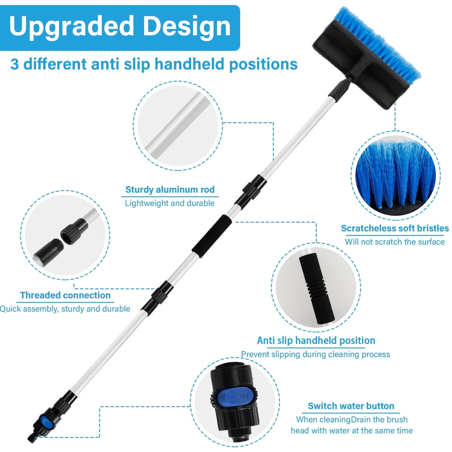 Car Wash Mop Brush 51.2 Inch Car Wash Mop with Adjustable Long Handle Soft Bristle Car Washing Brush with Pipe Quick Coupling Scratch-Free Car Detailing Mop Non Slip Car Wash Brush for Car Truck