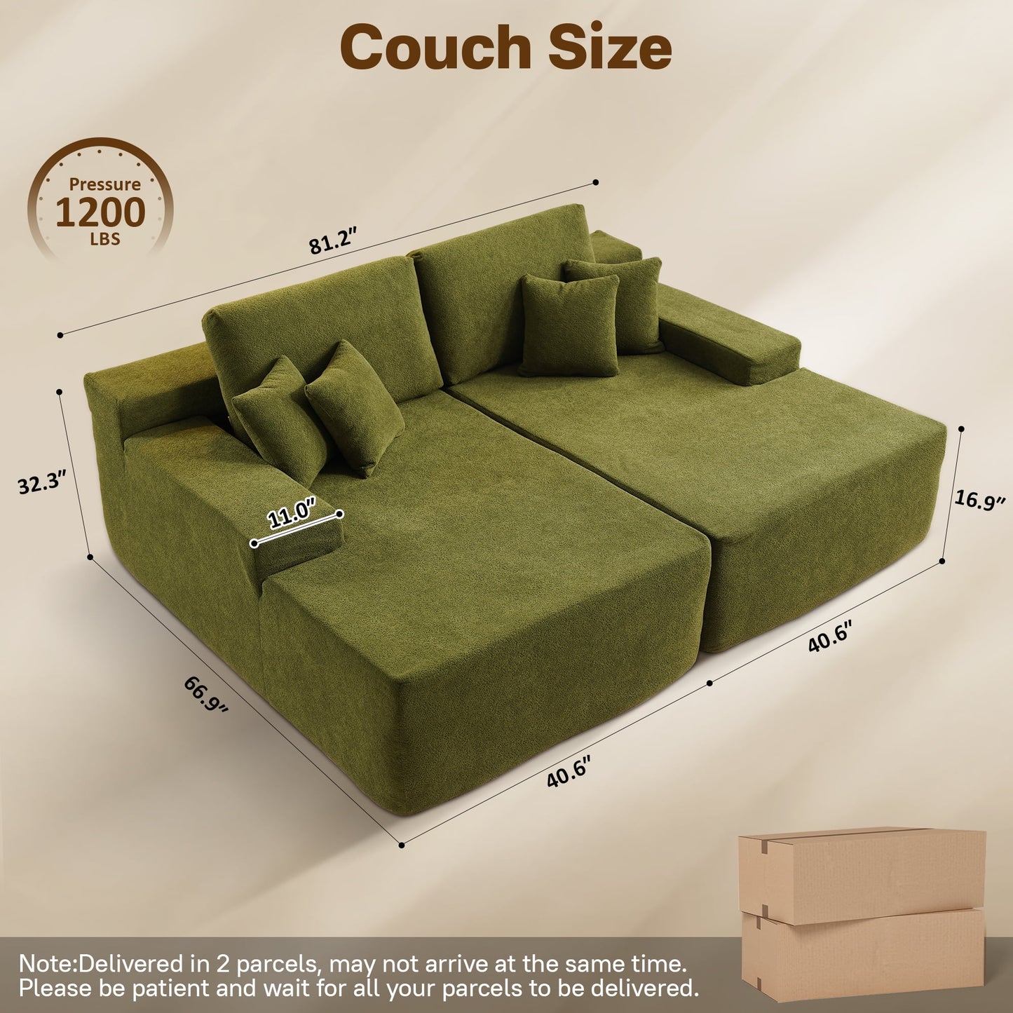 Vcatnet 81" Modular Sectional Sofa Couch Sherpa Chaise Lounge Loveseat Sofa Bed Oversized Upholstered Sleeper Sofa for Living Room and Bedroom, Green