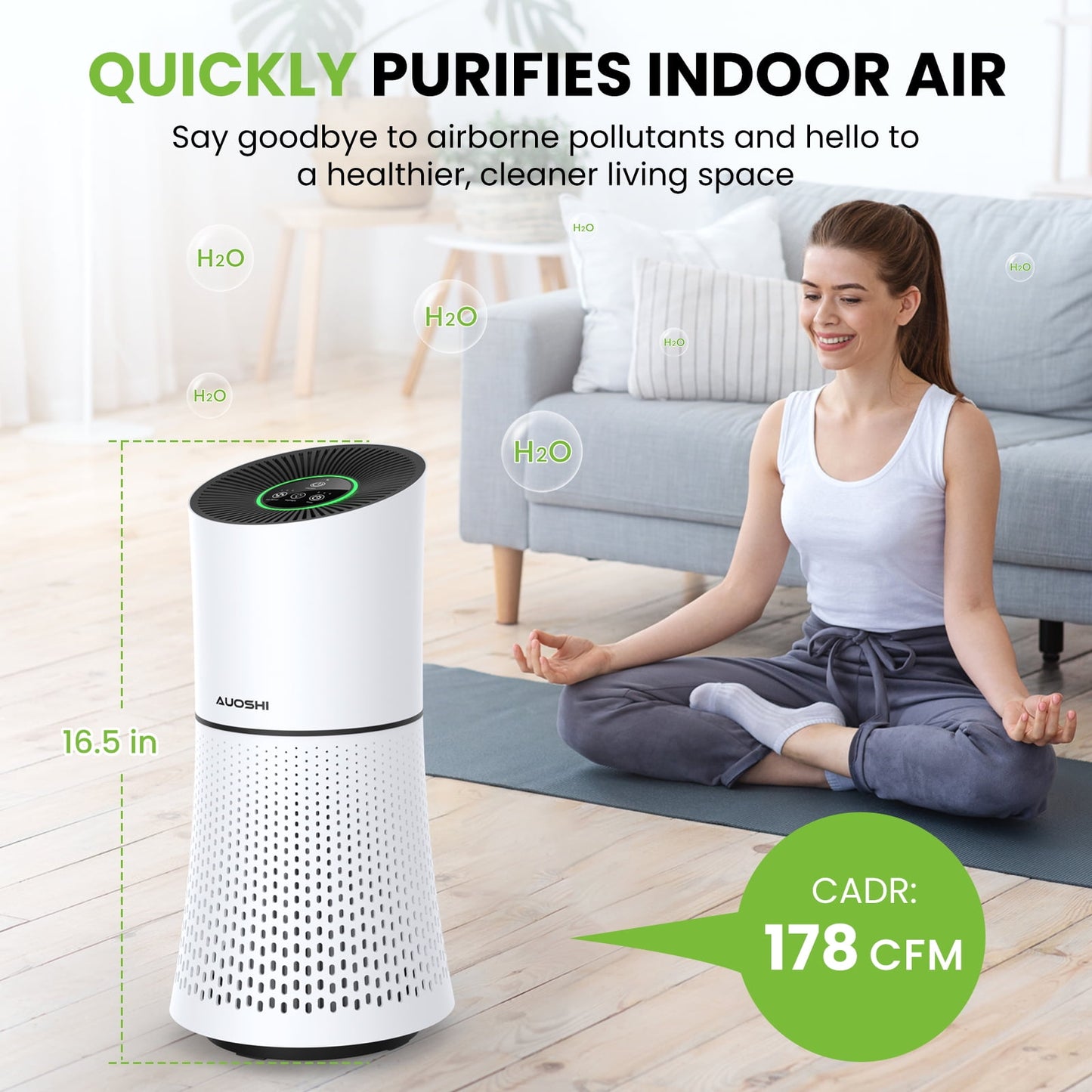 AUOSHI Air Purifiers H13 True HEPA Filter Air Purifier for Home Bedroom Room Ozone Free Air Filtration System Cleaner Odor Eliminators Remove 99.97% Dust Smoke Pollen (White)