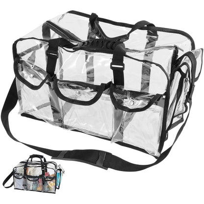 Txkrhwa Clear PVC Makeup Bag with 4 External Pockets, Wide Open Clear Makeup Organizer Bag, Zippered Clear Cosmetics Bag, Large Clear Makeup Tote Bag Toiletry Bags with Shoulder Strap
