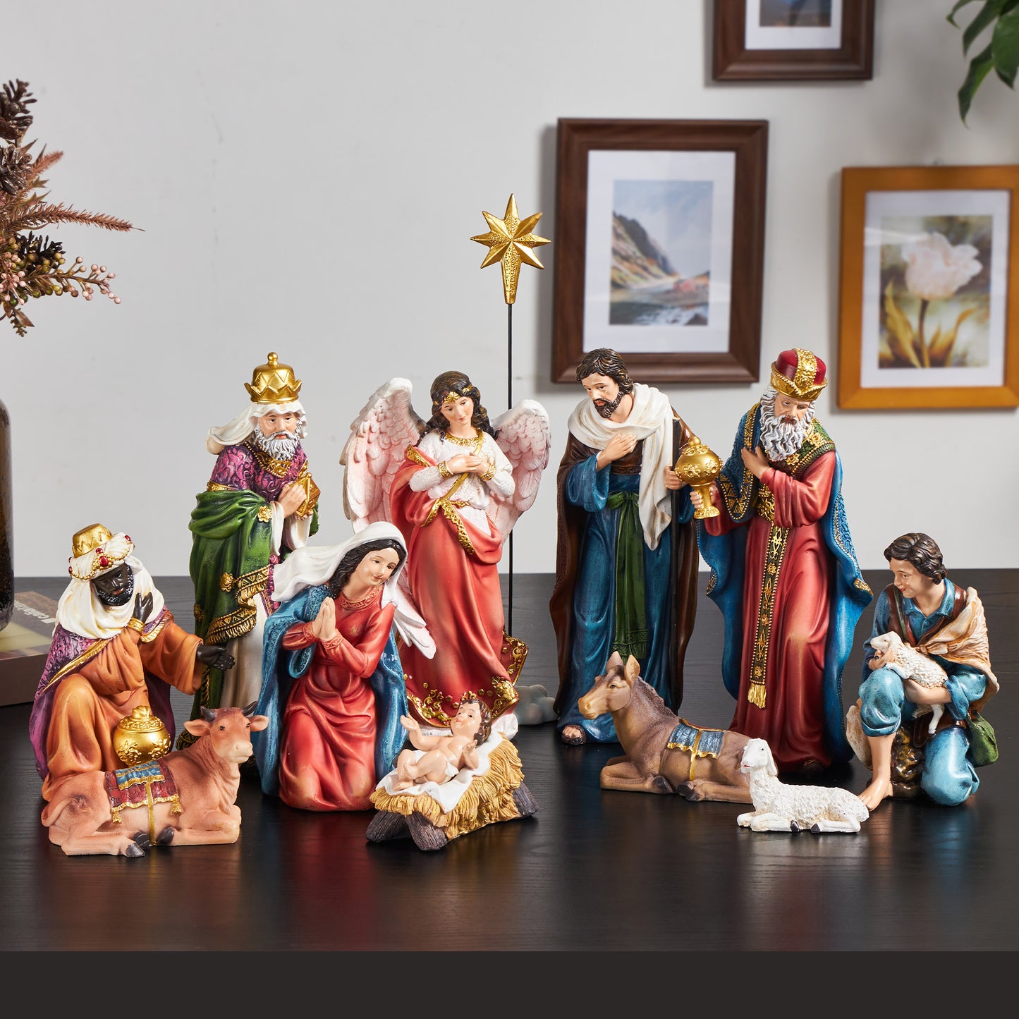 KUETH Indoor Nativity Set Christmas Nativity Scene Holiday Family Gift Religious Decorations 13 Pieces 9.8 inch