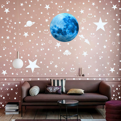EUWBSSR 947pcs Glow In The Dark Stars,Glowing In The Dark Moon Planet Spaceship Wall Decals, Adhesive Glowing Stars Wall Stickers for Kids Nursery Kindergarten Bedroom