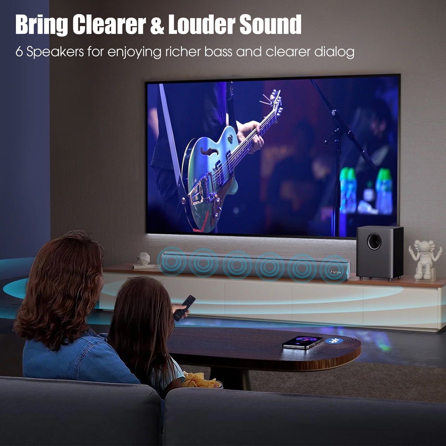 100W Bluetooth Sound Bar with HDMI, Home Theater Surround Sound System with Built-in Subwoofer for Smart TV, Brushed Finish Gray