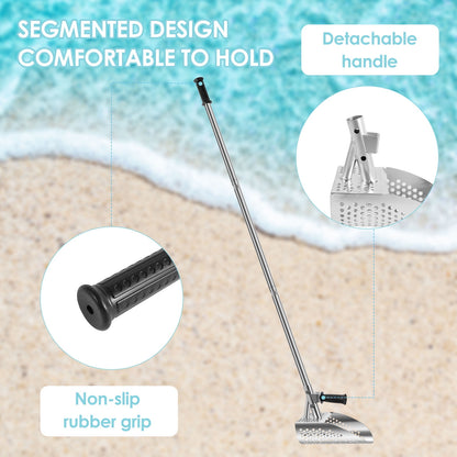 Long Handle Sand Scoop, Heavy Duty Stainless Steel Heavy Duty Metal Detector Beach Finds Scoop with Removable Long Handle Metal Detecting Tool Digging Shovel