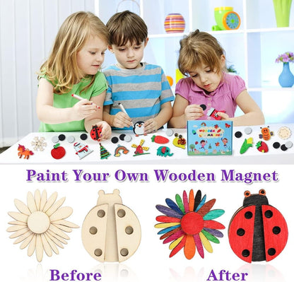 36 Pcs Wooden Magnets, DIY Creativity Art Craft Supplies Painting Kit for Kids Party Favors, Decorate Your Own Painting Gift for Ages 4-8 8-12, Birthday Easter Gifts Basket Goodie Bag Stuffers