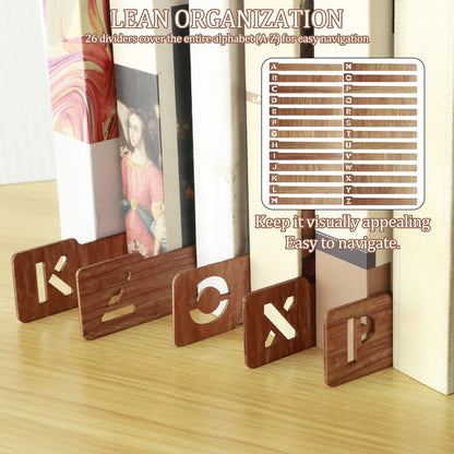 Qenwkxz 26 Pcs Vinyl Record Dividers Wooden Record Dividers Alphabetical A-Z Vinyl Record Storage Dividers Horizontal and Vertical Record Holder Organizer Guides for CD DVD Media Book Shelf Storage