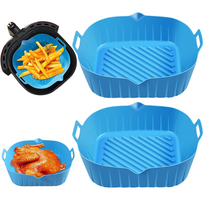 2Pcs Air Fryer Silicone Pot with Handle Reusable Air Fryer Liner Heat Resistant Air Fryer Silicone Basket 6.9inch Square Baking Pan Air Fryer Accessories Liners for Air Fryer Oven Microwav