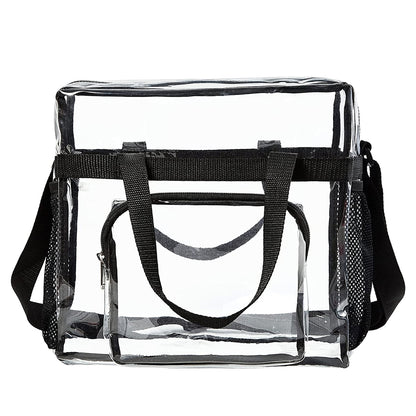 Ihvewuo Large Capacity Clear Tote Bag with Handle and Adjustable Strap Durable PVC Cross-Body Shoulder Bag Transparent Stadium Approved Gym Bag for Sports Games Work Concerts