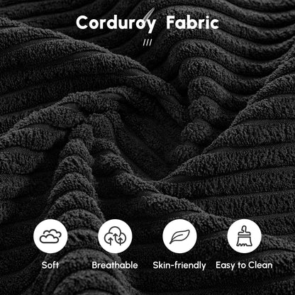 Vcatnet 81" Modular Sectional Sofa Couch Corduroy Chaise Lounge Loveseat Sofa Bed Oversized Upholstered Sleeper Sofa for Living Room and Bedroom, Black