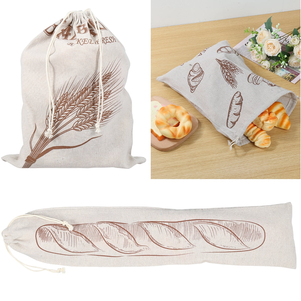 FUYGRCJ 3 Pcs Bread Bags for Homemade Bread Cotton Linen Bread Bags Homemade Bread Storage Bags with Drawstring Unbleached and Reusable Bread Bags for Sourdough Bread Storage
