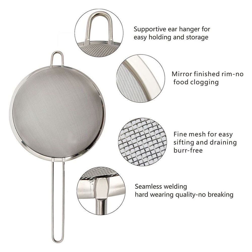 Hvxrjkn Set Of 3 Stainless Steel Fine Mesh Strainers, Strainer, Wire Sieve Sifter With Insulated Handle For Kitchen Gadgets Tools Tea Coffee Powder Fry Juice Rice Vegetable Fruit Etc