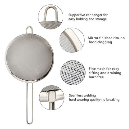 Hvxrjkn Set Of 3 Stainless Steel Fine Mesh Strainers, Strainer, Wire Sieve Sifter With Insulated Handle For Kitchen Gadgets Tools Tea Coffee Powder Fry Juice Rice Vegetable Fruit Etc