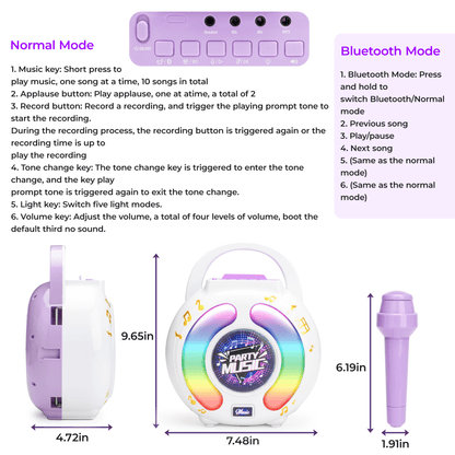 FVLOENG Mini Kids Karaoke Machine Portable Speaker,with 2 Microphone MP3 Music Player Gifts Sing Toys for Girls 3-12 Year Old Birthday Family Home Party (Purple)