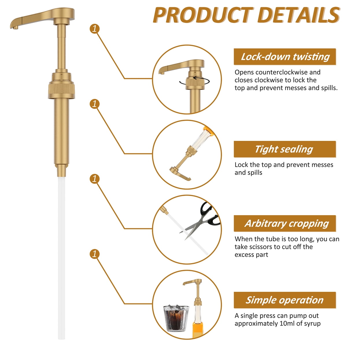 Dznils 8 Pack Coffee Syrup Pump Dispenser for 750ml Bottles, Gold