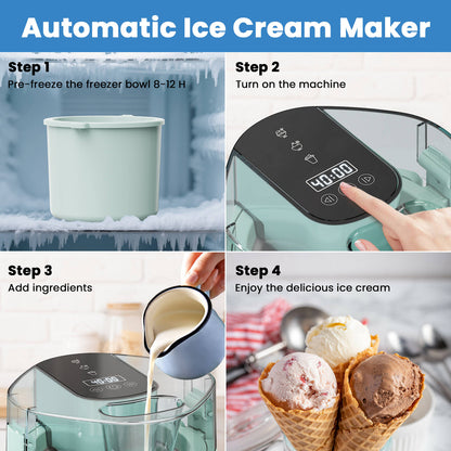 VAVSEA 1.6 Qt Ice Cream Maker with Scoop, 2-in-1 Electric Ice Cream Machine with LED Screen & Timer, Double-Insulated Freezer Bowl for Gelato, Frozen Yogurt, Sorbet, Mint Green