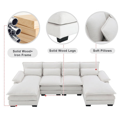 110.6" Sectional Sofa Cloud Couch,U Shaped Sleeper Sofa with Waist Pillows and Backrests, Upholstered 6 Seat Cloud Couch with Chaise Lounge and Cushions for Living Room,Apartment,Office,White
