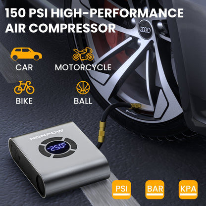 HONPOW Portable Car Jump Starter with Air Compressor 150PSI 2000A Peak Battery Booster Pack (up to 8.0L Gas or 5.5L Diesel Engine) 12V Jump Box with Jumper Cables Digital Tire Inflator Led Light Gray