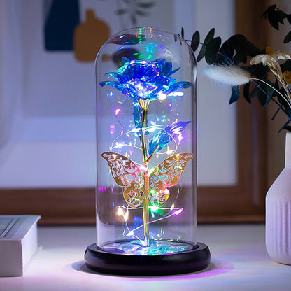 Tcwhniev Rose Light Artificial Galaxy Rose Lamp with Butterfly and Colorful LED Rose Flowers In Glass Battery Powered Gifts for Women Girls for Wedding Mother's Day Valentine's Day