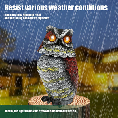 Toorise 1PC Solar Owl with Flashing Eyes and Rotating Head Realistic Solar Powered Garden Owl Resin Owl Statue Waterproof Solar Owl Decoys to Scare Birds Away