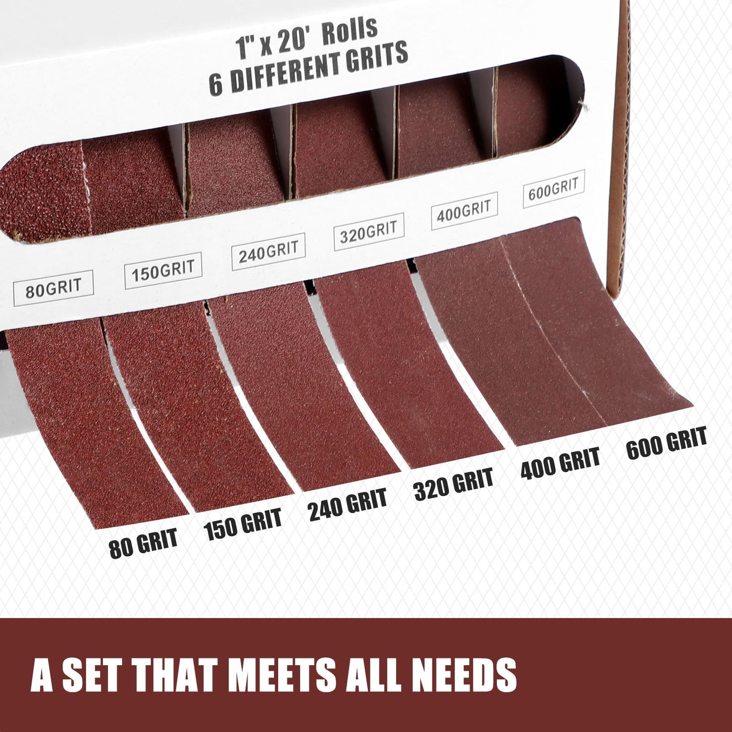 OKYMOTOR Emery Cloth Roll 20ft Aluminum Oxide Abrasive Sandpaper Roll Assortment Kit Reusable Woodworking Boxed Abrasive Paper Metal Wood Polishing Sanding Paper 80/150/240/320/400/600 Grit