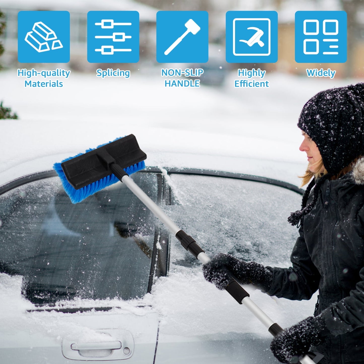 Car Wash Mop Brush 51.2 Inch Car Wash Mop with Adjustable Long Handle Soft Bristle Car Washing Brush with Pipe Quick Coupling Scratch-Free Car Detailing Mop Non Slip Car Wash Brush for Car Truck