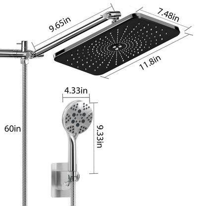 IUSU 8-Setting High Pressure Shower Head, 11.8 inch Rain Shower Head with Handheld and Hose Silver