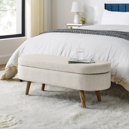 Storage Ottoman Bench, 43.5" End of Bed Ottoman Bench Bedroom Entryway Bench with Storage and Wood Legs, End of Bed Storage Bench for Living Room, Dining Room, Hallway, Beige