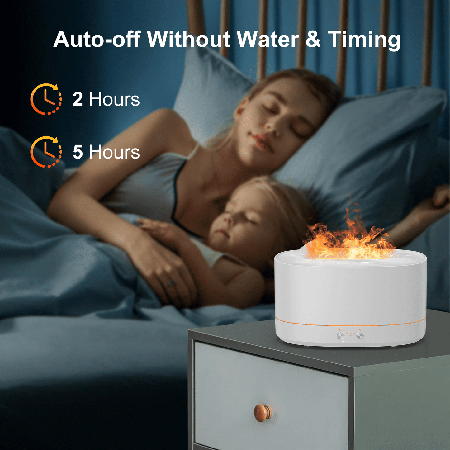 VAVSEA Flame Diffuser Humidifier, 7 Color Essential Oil Diffuser, Time Setting for Home, Room, White