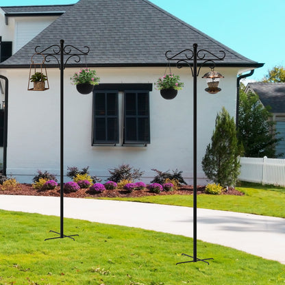 92 Inch Double Shepherds Hooks for Outdoor, Heavy Duty Bird Feeder Pole with 5 Base Prongs, Adjustable Garden Hanging Holder for Bird Feeders, Lanterns, Plant Hanger Stands, Weddings Decor