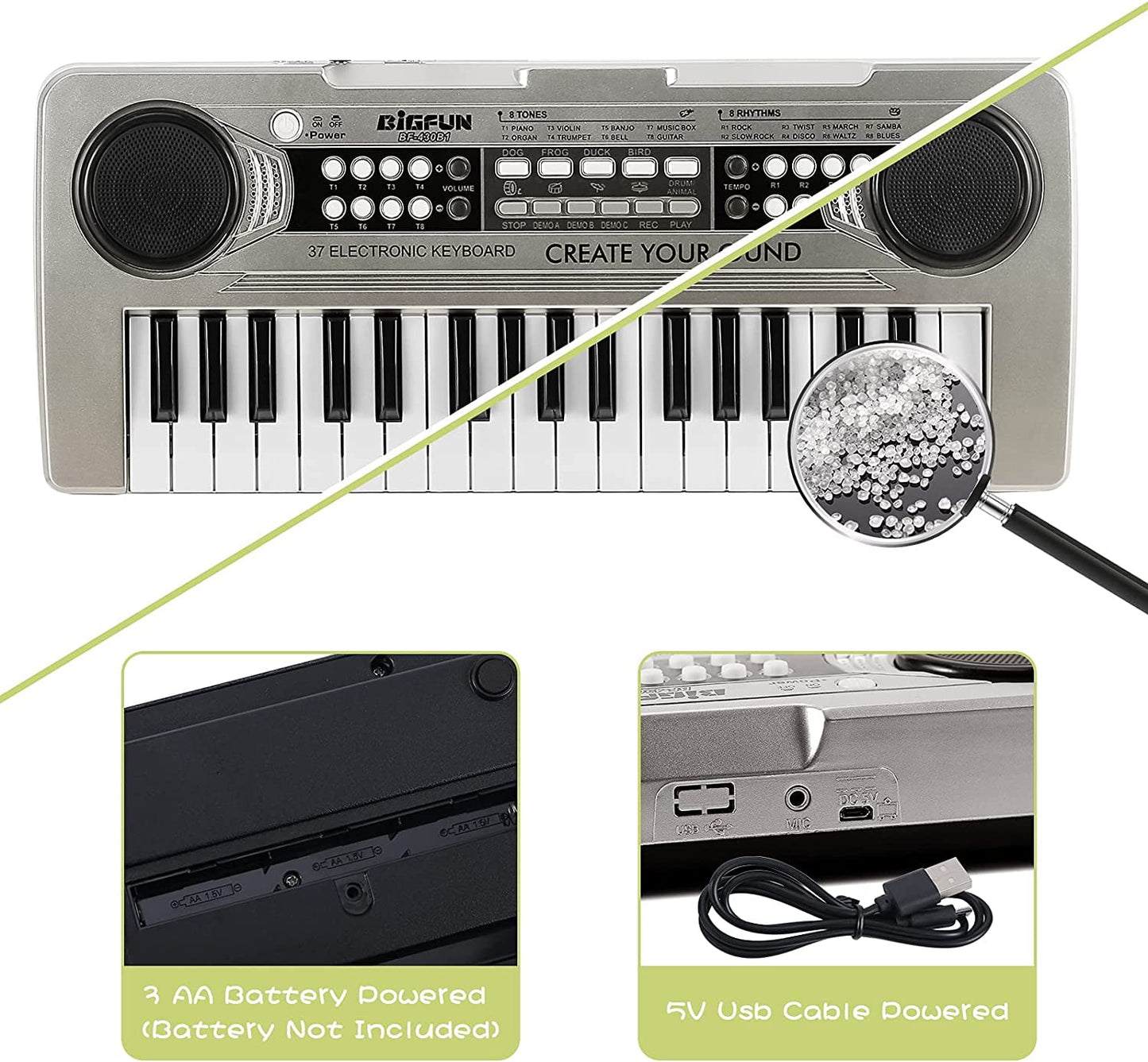 XTeduToys Kids Keyboard Piano, 37 Keys Portable Piano Early Learning Educational Electronic Music Keyboard Instrument Toys for 3 4 5 6 7 8 Year Old Boys and Girls (Silver)