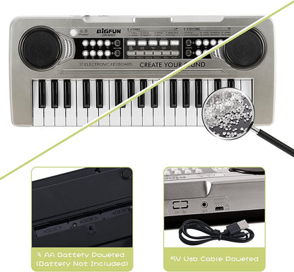 XTeduToys Kids Keyboard Piano, 37 Keys Portable Piano Early Learning Educational Electronic Music Keyboard Instrument Toys for 3 4 5 6 7 8 Year Old Boys and Girls (Silver)