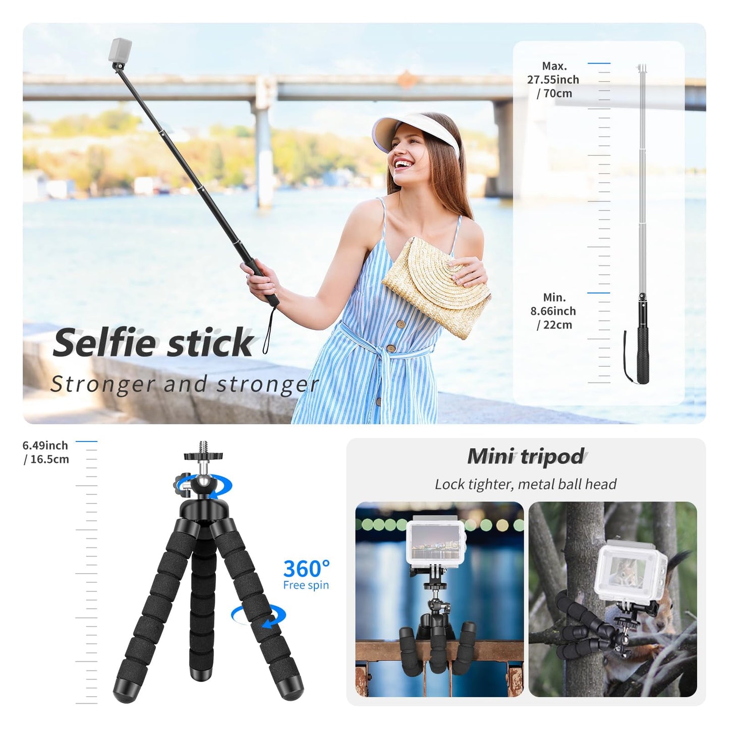50 in 1 Action Camera Accessory Kit Compatible with GoPro Hero 12 11 10 9 DJI OSMO 4 3 2 Insta360 X3 X2 GO 3 SJCAM DBPOWER AKASO VicTsing APEMAN WiMiUS QUMOX Lightdow Campark Sony Sports DV