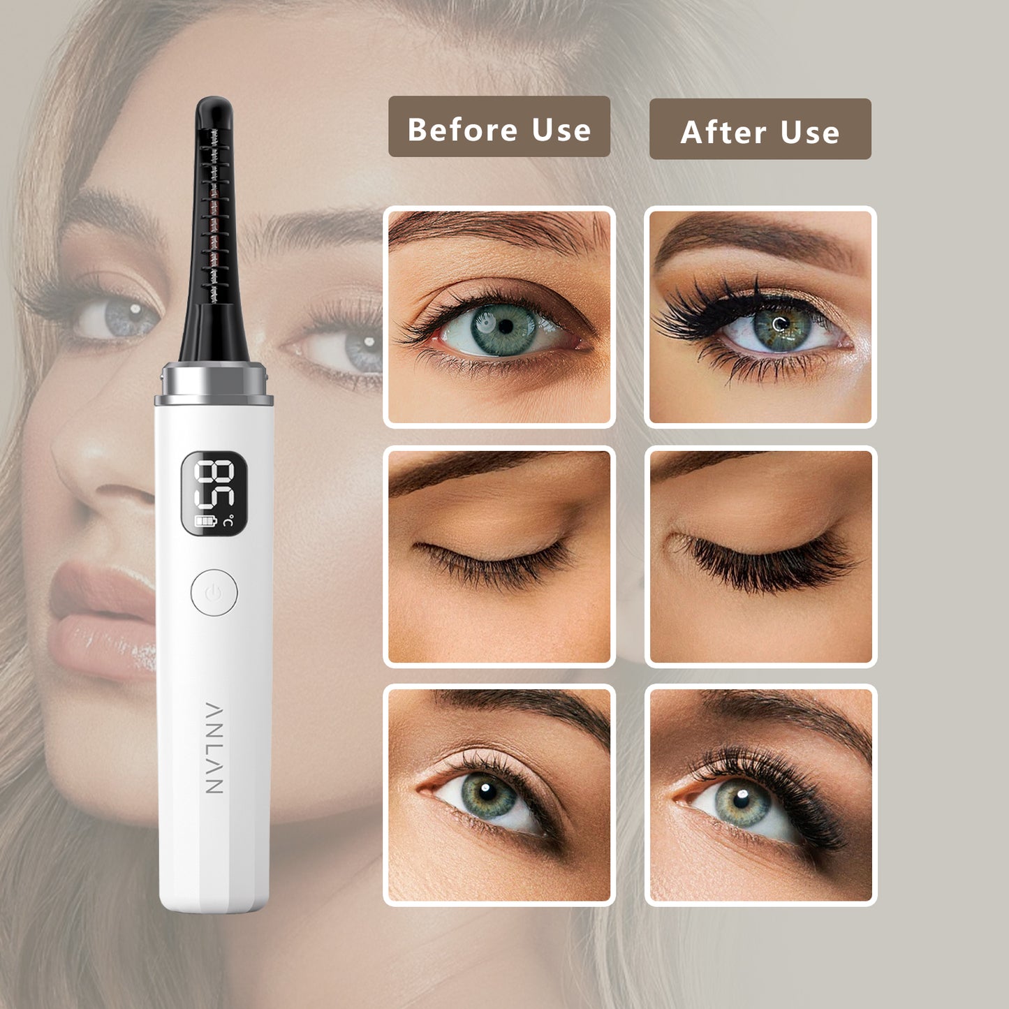 ANLAN Heated Eyelash Curlers, Rechargeable Electric Eyelash Curler with 3 Heating Modes Long Lasting Heated Lash Curler Natural Curling