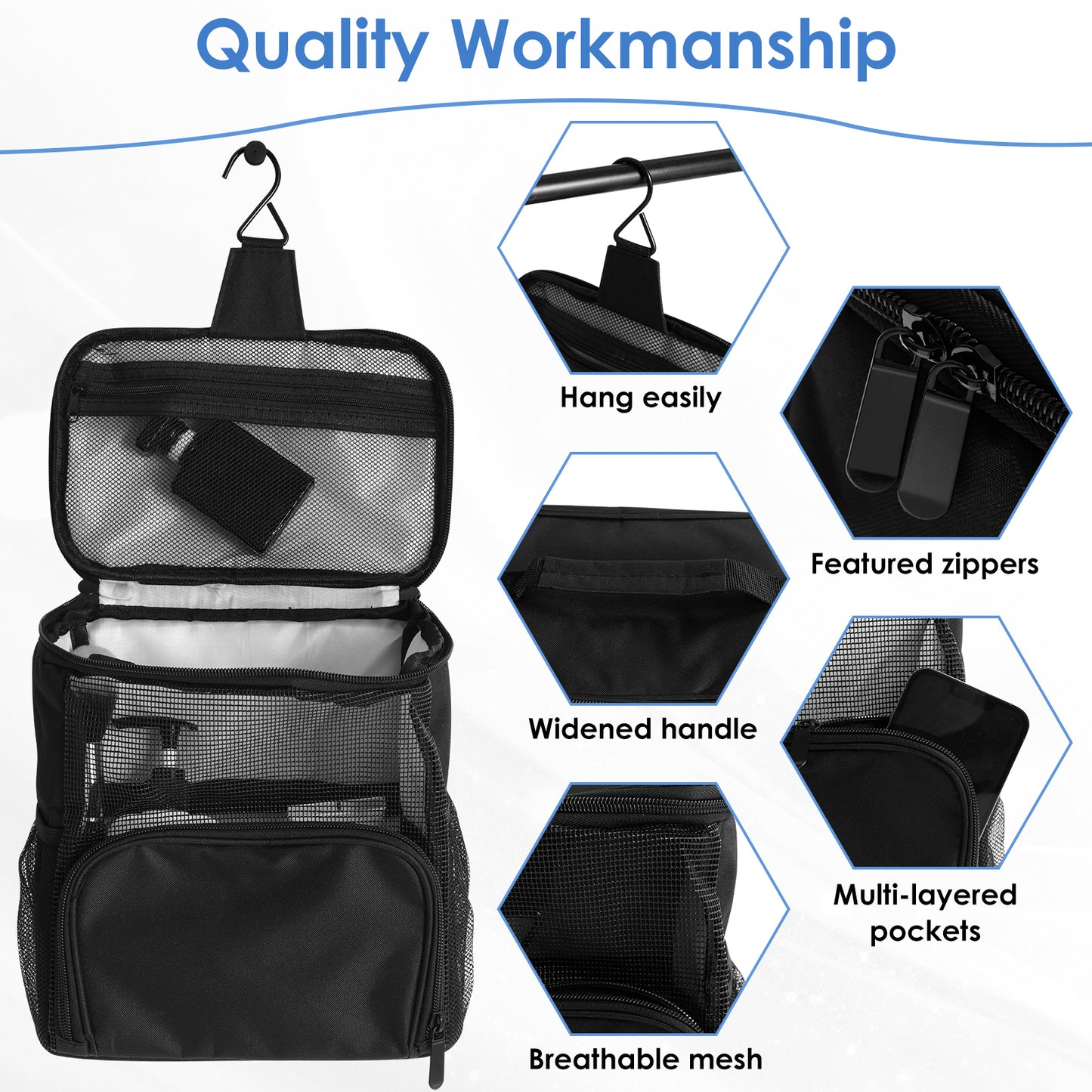 Fvkrnyz Travel Hanging Toiletry Bag for Women,Toiletry Bag and Travel Case,Shower Caddy Bag with Hanger,Portable Shower Tote Bag,Hanging Shower Toiletry Bag for College Dorms,Gym,Black