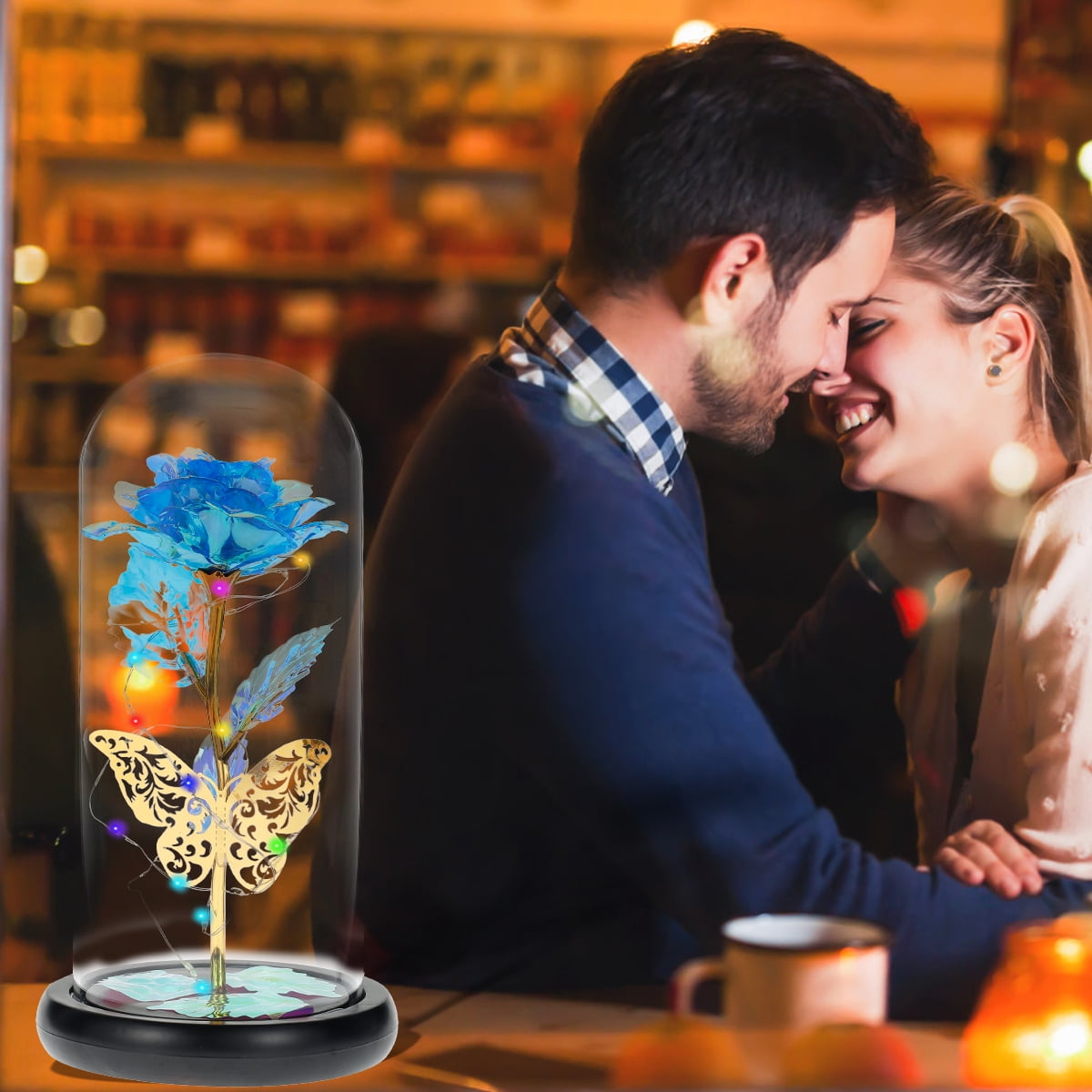 Tcwhniev Rose Light Artificial Galaxy Rose Lamp with Butterfly and Colorful LED Rose Flowers In Glass Battery Powered Gifts for Women Girls for Wedding Mother's Day Valentine's Day