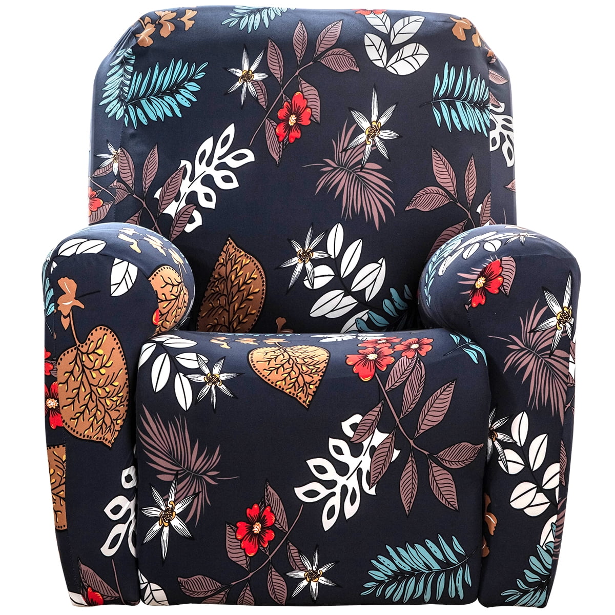 Xiyztok Set of 4 High Stretch Recliner Cover 1Seat Soft Sofa Slipcover Printed Reclining Chair Cover with Side Pocket Furniture Protector for Single Seat Sofa and Couch