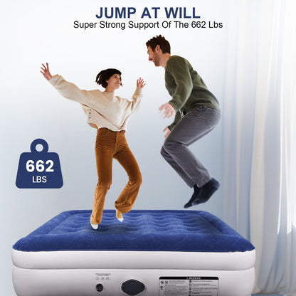 AUOSHI Queen Air Mattress with Rechargeable Built-in Pump 662lb Weight Capacity Luxury Inflatable Air Bed Portable Double Airbed Waterproof Durable Adjustable Blow Up Mattress for Home Camping