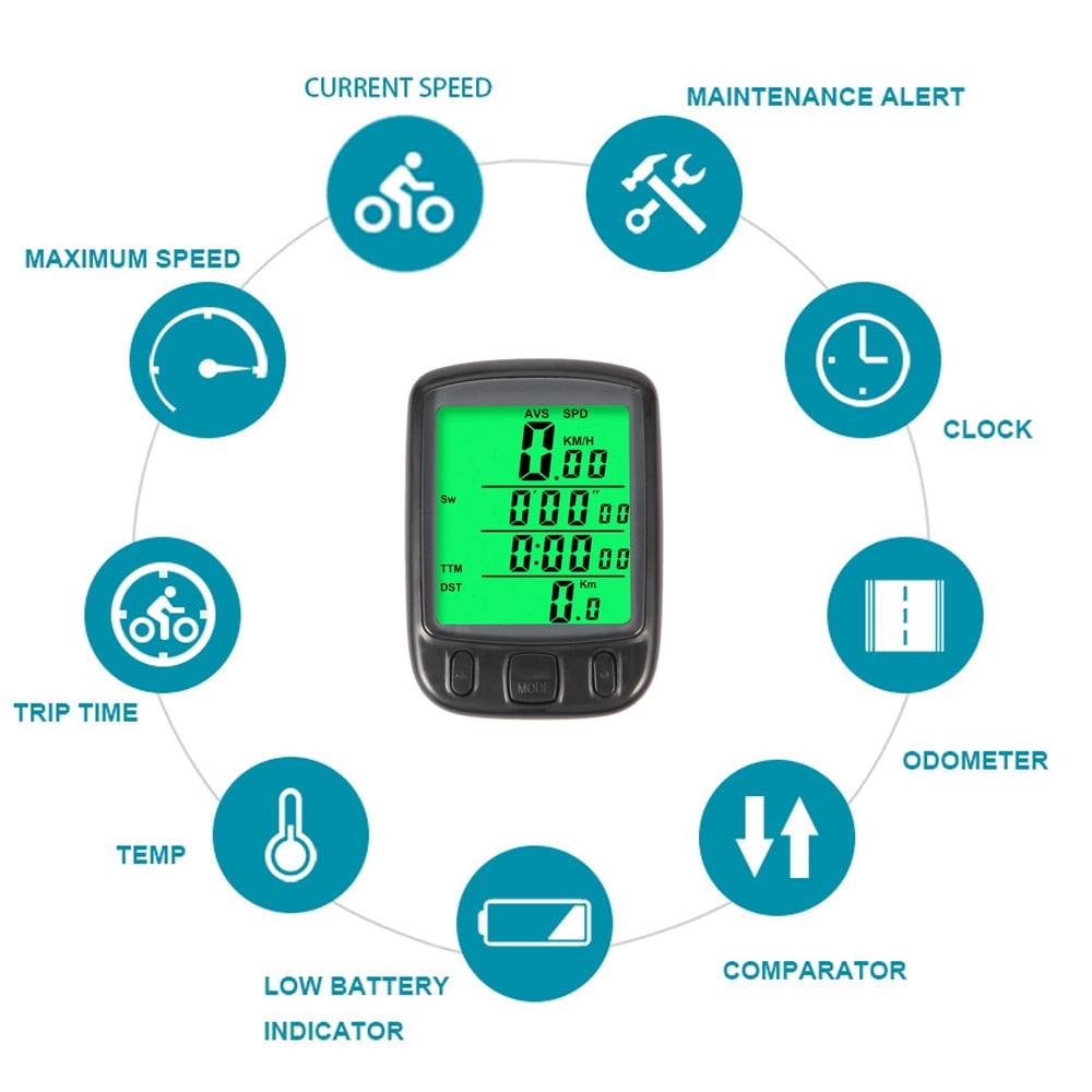 EUWBSSR Bike Computer 22 Function Waterproof Bicycle Odometer Speedometer with Automatic Wake-up LCD Backlight Display
