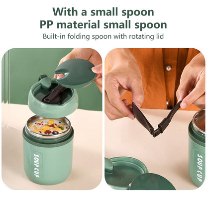 Vacuum-Insulated Food Jar with Spoon,16.2 Oz Food Thermos Hot Food Flasks Vacuum Insulated Lunch Thermos Leakproof Food Jar Portable Thermal Soup Bowl for Lunch Soup Kids School Travel Hot & Cold