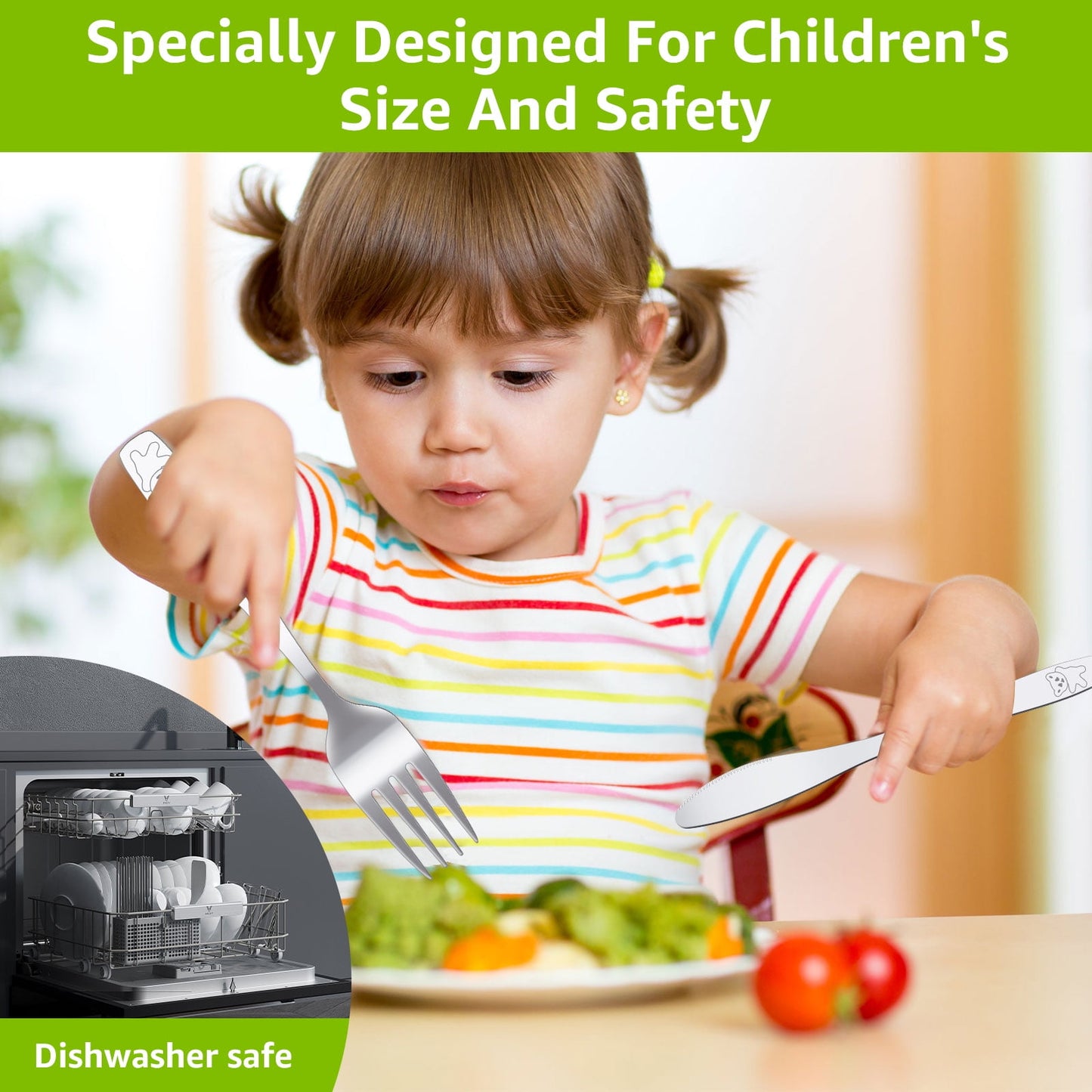 Ghojet 9 Pieces Kids Silverware, Stainless Steel Toddler Utensils, Kids Fork Spoons and Cutter Set, Toddlers Flatware Set, Kids Cutlery Set, 3x Forks, 3 x Spoons, 3x Dinner Cutters