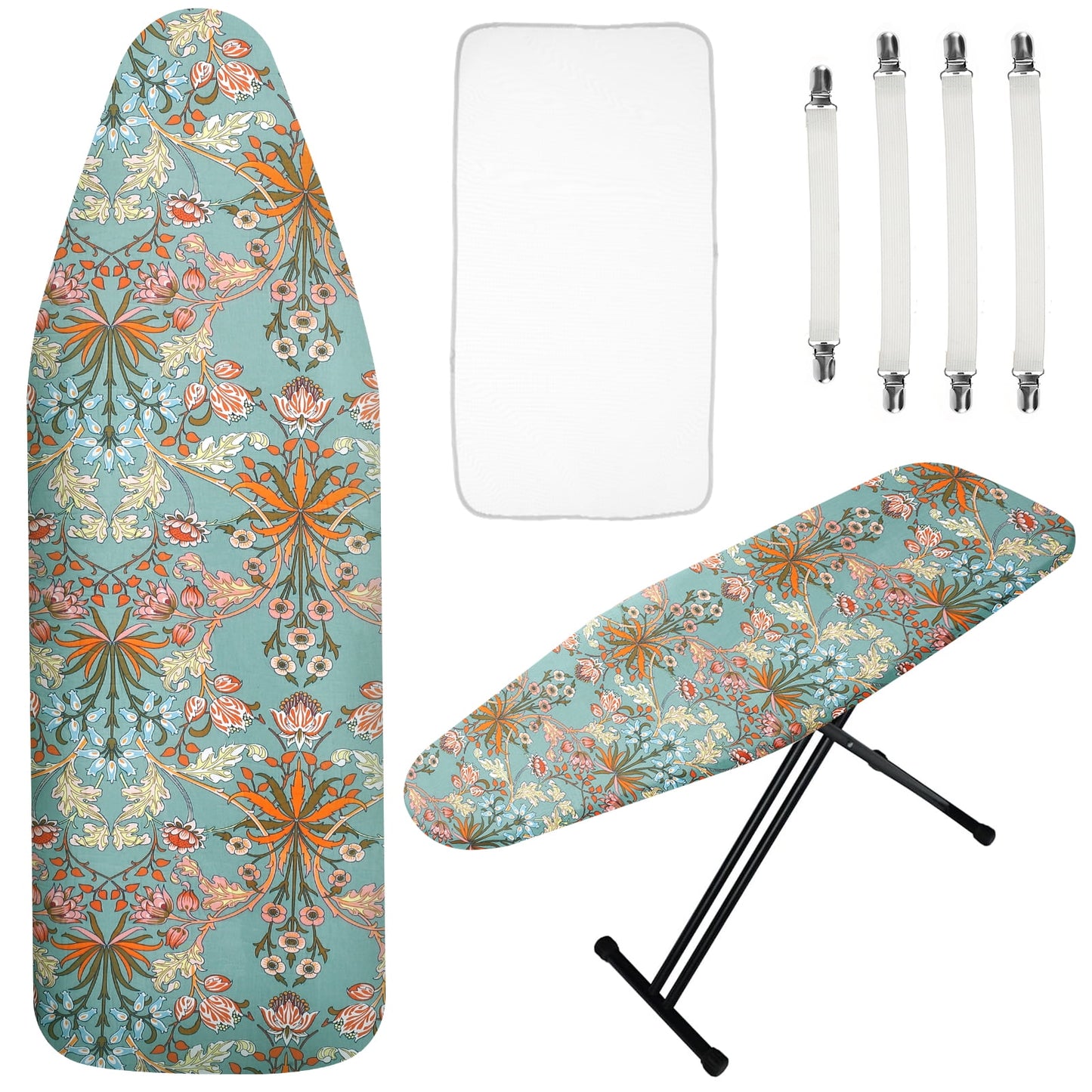 Ironing Board Cover and Pad 57.8×18.8in Ironing Board Cover with Elastic Edges Scorch Resistant Ironing Board Cover Set with Ironing Mat 4 Fasteners Printed Pattern Easy to Install for Dorm Home