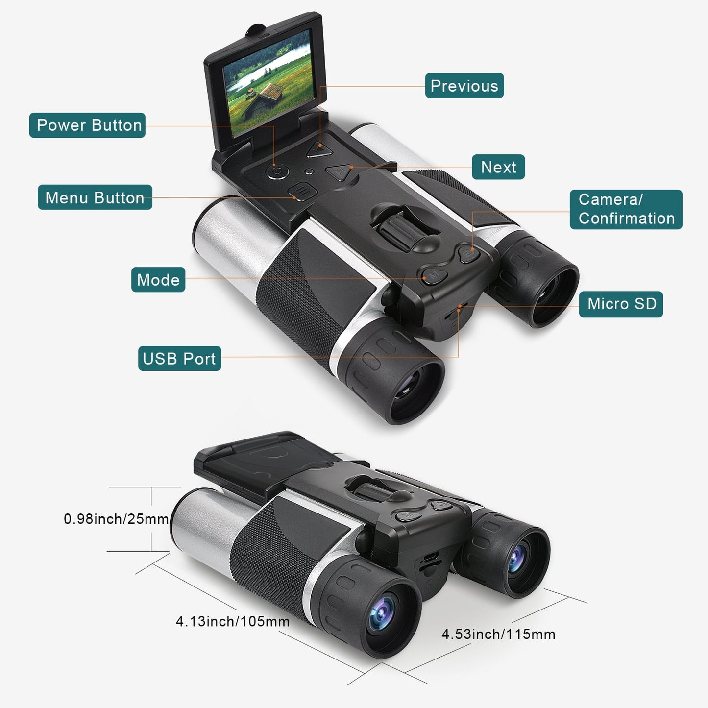 10x25 Binoculars for Adults Kids Digital Binoculars with Camera 8X Digital Zoom Telescope 2" LCD Screen 2.5K Video Camcorder with 32GB SD Card for Bird Watching Hunting Concerts Sports Game