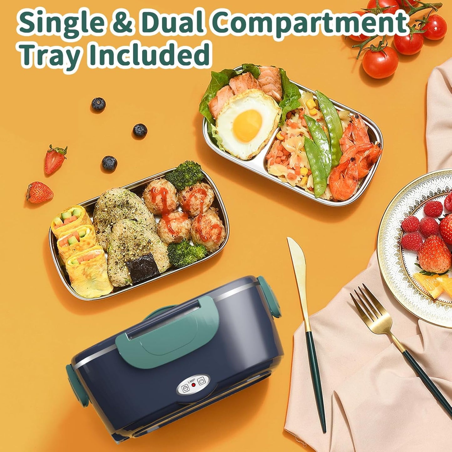 Electric Lunch Box Food Heater for Work-100W,3-IN-1 Fast Heating Lunch Boxes Portable Food Heater for Adults,12V/24V/110V 1.5L Lunch Box with Leak-Proof Lid for Car Truck Office (3 Times Faster)